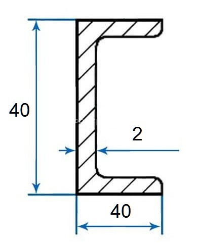 Швеллер алюминиевый П-профиль 40х40х40х2 мм 3м