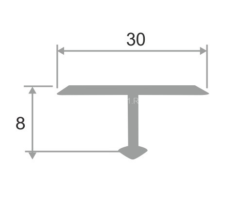 Т-образный профиль алюминий 30 мм ПТ-30 серебро глянец 2,7 м