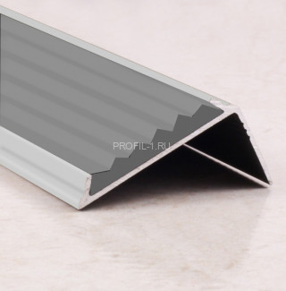 Угловой порог алюминиевый противоскользящий с резиной 38х23 мм ПО-38х23+ПР-30 без покрытия-серый 2,7 м