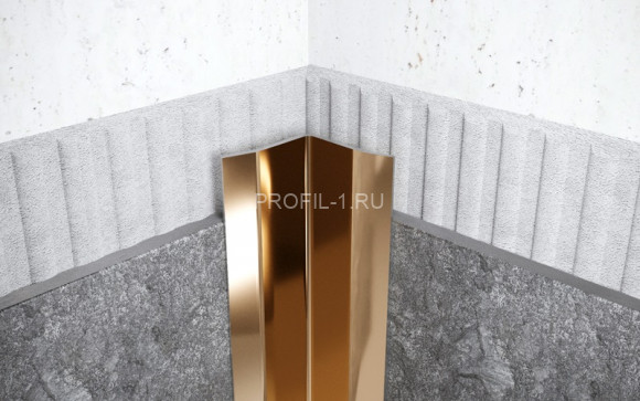 Уголок из нержавеющей стали равнополочный внутренний с загнутыми краями 50х50 мм FV 50 GP золото полированное 300 см