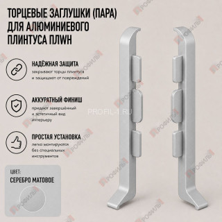 Заглушки торцевые ( пара ) для плинтуса ПЛWH-40 серебро матовое