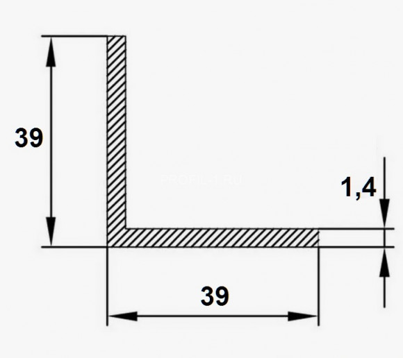 Алюминиевый уголок 39х39х1,4 мм равнополочный 3 м