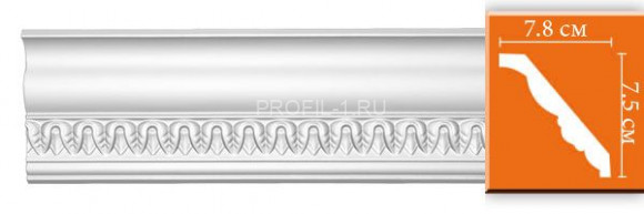 Плинтус DECOMASTER 95350 (75x78x2400) потолочный с рисунком мелкий повторяющийся узор из полиуретана, белый под покраску