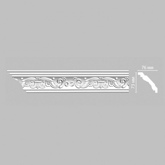 Плинтус DECOMASTER 95406 (73x76x2400) потолочный с рисунком классический растительный декор из полиуретана, белый под покраску