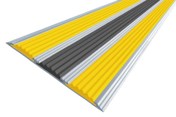 Алюминиевая полоса с резиновыми вставками 100 мм АП-100 желтый-черный-желтый 2,7 м