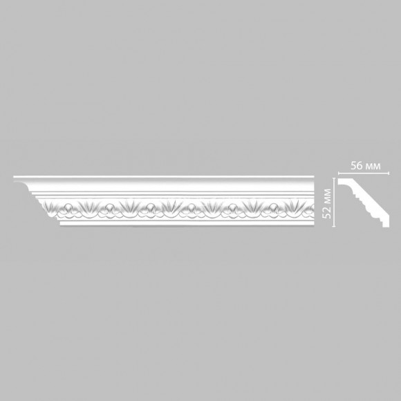 Плинтус DECOMASTER 95609 (56x52x2400) потолочный с рисунком веерный декоративный узор из полиуретана, белый под покраску