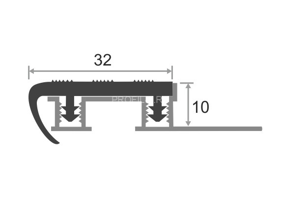 Противоскользящий порог угловой алюминиевый с резиной  32х10 мм Р-32 серый 2,5 м
