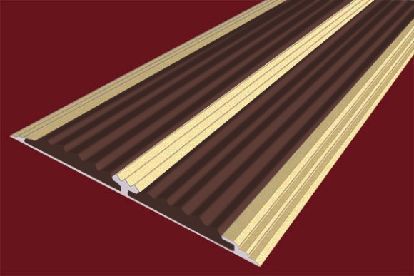 Алюминиевая полоса 70 мм с 2-мя противоскользящими вставками АП-70-Анод золото-темно-коричневый 1,5 м