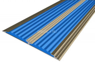Алюминиевый порог 70 мм одноуровневый противоскользящий АП-70-Анод шампань-синий 1,5 м
