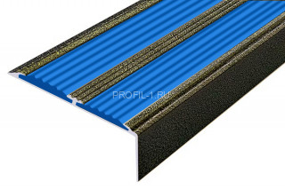 Алюминиевый угол-порог 70х22 с 2-мя противоскользящими вставками АУ-70-Антик бронза-синий 3,0 м