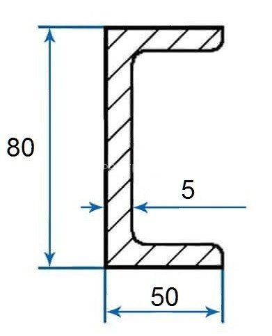 Швеллер алюминиевый П-профиль 50х80х50х5 мм 3м
