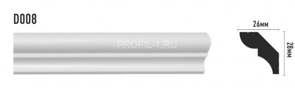 Плинтус потолочный DECOMASTER D008ДМ (28x26x2000) ударопрочный, белый, под покраску
