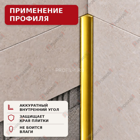 Внутренний угол для плитки МПВУ 11 мм алюминиевый золото глянец 2,7 м