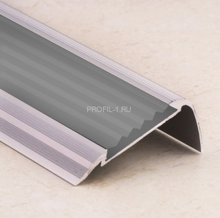 Угловой порог алюминиевый противоскользящий с резиной 48х23 мм ПО-48х23+ПР-30 без покрытия-серый 2,7 м