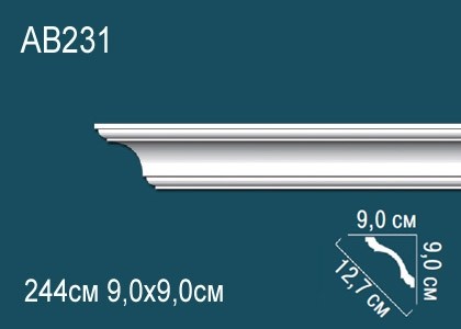 Потолочный плинтус гладкий Перфект AB231 белый полиуретан 90х127х90 мм 244 см