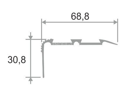 Угловой порог алюминиевый антискользящий с резиновой вставкой 68х30 мм ПО-68х30 серебро матовое-черный 2,7 м