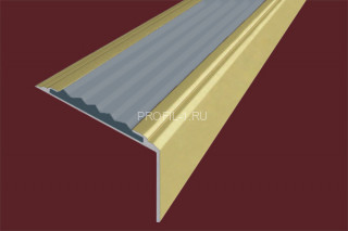 Угловой порог алюминиевый противоскользящий 20х38 мм АУ-38-Анод золото-серый 2,7 м