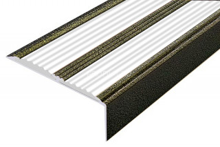 Алюминиевый угол-порог 70х22 с 2-мя противоскользящими вставками АУ-70-Антик бронза-белый 3,0 м