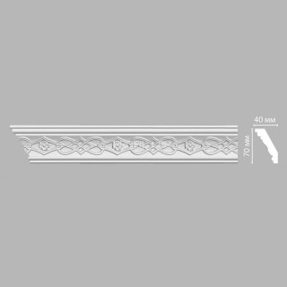 Плинтус DECOMASTER 95619 (70x40x2400) потолочный с рисунком геометрический орнамент с цветами из полиуретана, белый под покраску