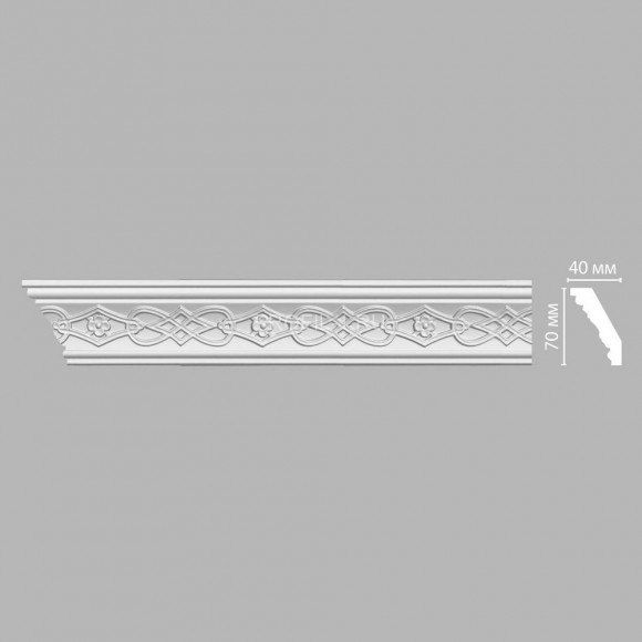 Плинтус DECOMASTER 95619 (70x40x2400) потолочный с рисунком геометрический орнамент с цветами из полиуретана, белый под покраску