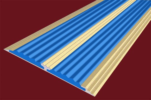 Алюминиевая полоса 70 мм с 2-мя противоскользящими вставками АП-70-Анод золото-синий 1,5 м
