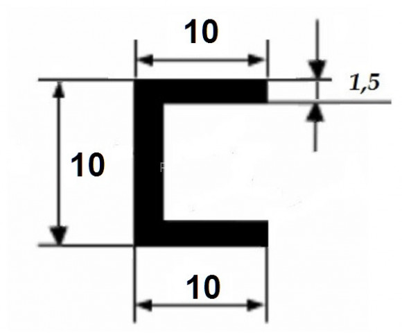 Алюминиевый П-профиль 10х10х10х1,5 мм серебро 3 м