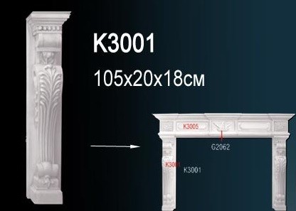 Декоративный камин Perfect K3001 белый полиуретан 1050х200х180 мм