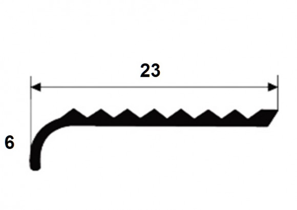 Латунный порог окантовочный одноуровневый с рифлением против скольжения SW 23 OL 23х6 полированный 2,7м