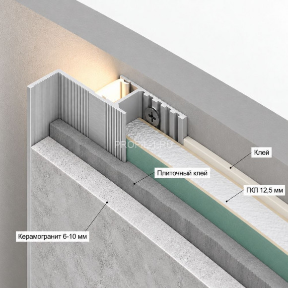 Теневая рейка алюминиевая разноуровневая под подсветку Laconistiq Multilevel New без покрытия 46.5х28.7х3000 мм