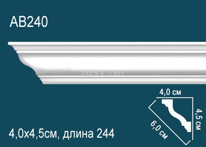 Потолочный плинтус гладкий Перфект AB240 белый полиуретан 45х60х40 мм 244 см